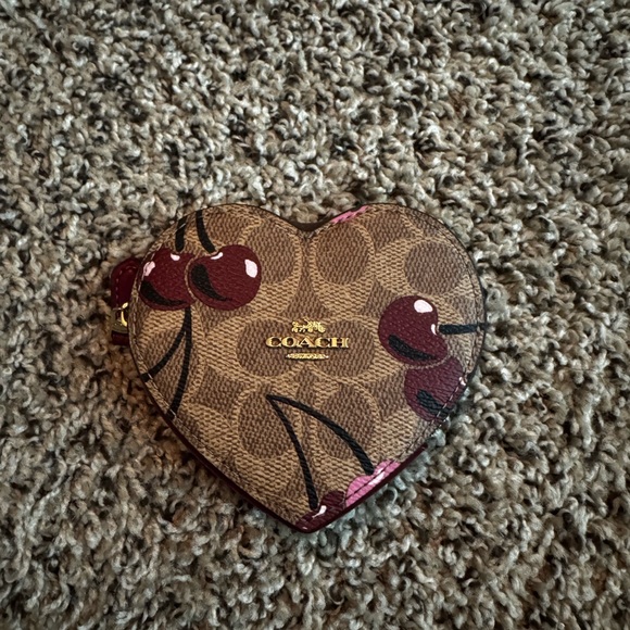 Coach Handbags - Coach Brown Heart Coin Pouch with Cherry Design